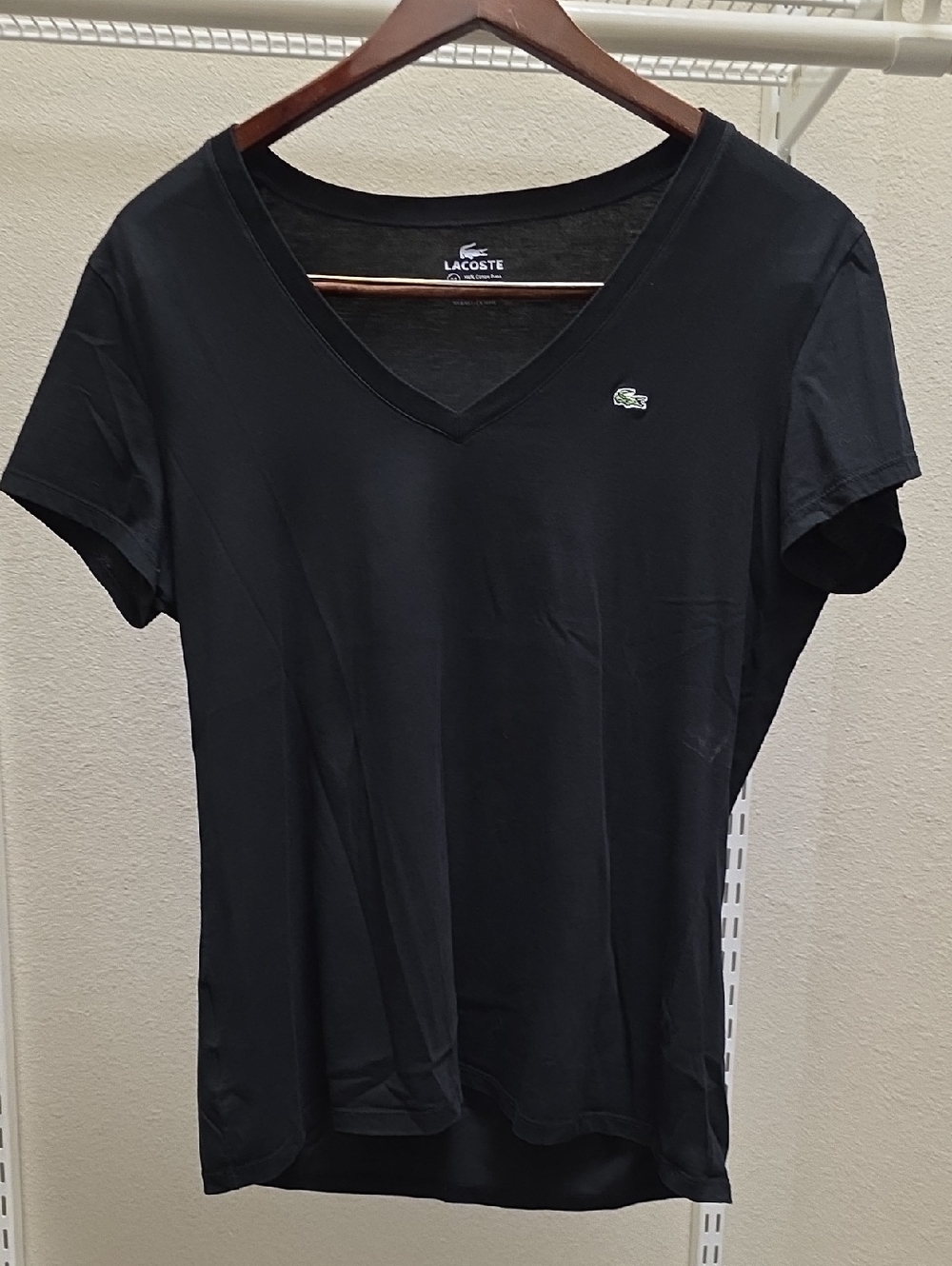 Lacoste Black V-Neck Short Sleeve Tee with Crocodile Logo